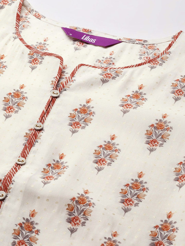 Libas Floral Printed Sweetheart Neck Kurta With Palazzos & Dupatta