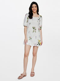 AND Floral Printed Square Neck Puff Sleeve A-Line Dress