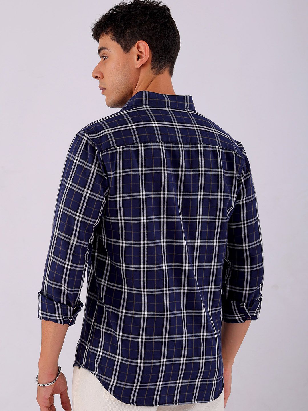 The Indian Garage Co Men Spread Collar Tartan Checked Cotton Slim Fit Casual Shirt
