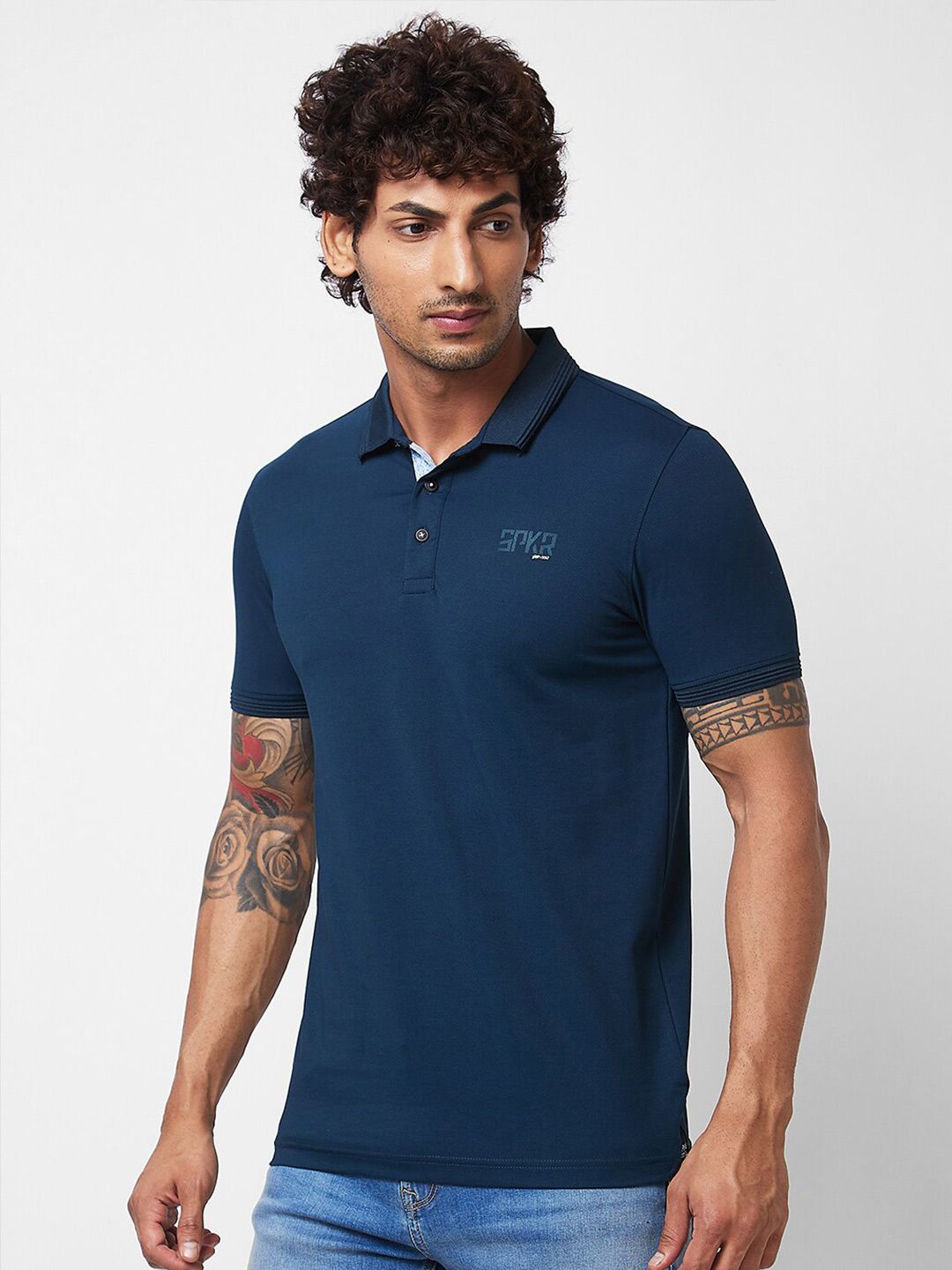 SPYKAR Polo Collar Short Sleeves Slim Fit Cotton T-shirt