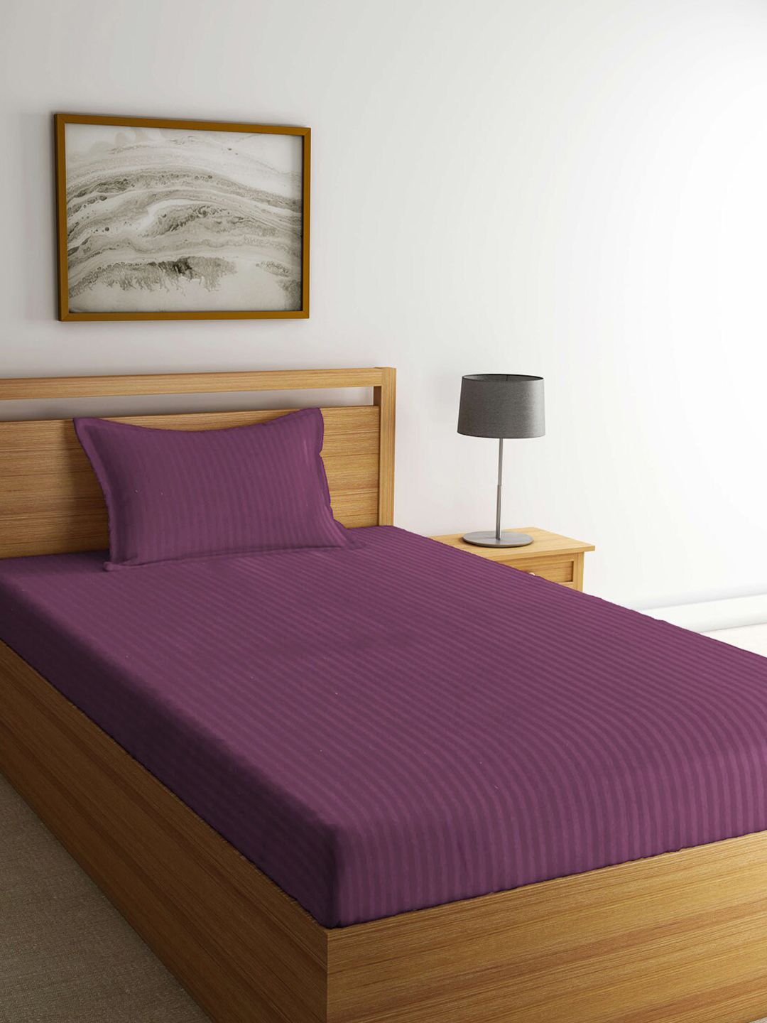 KLOTTHE Burgundy 300 TC Single Bedsheet with 1 Pillow Cover