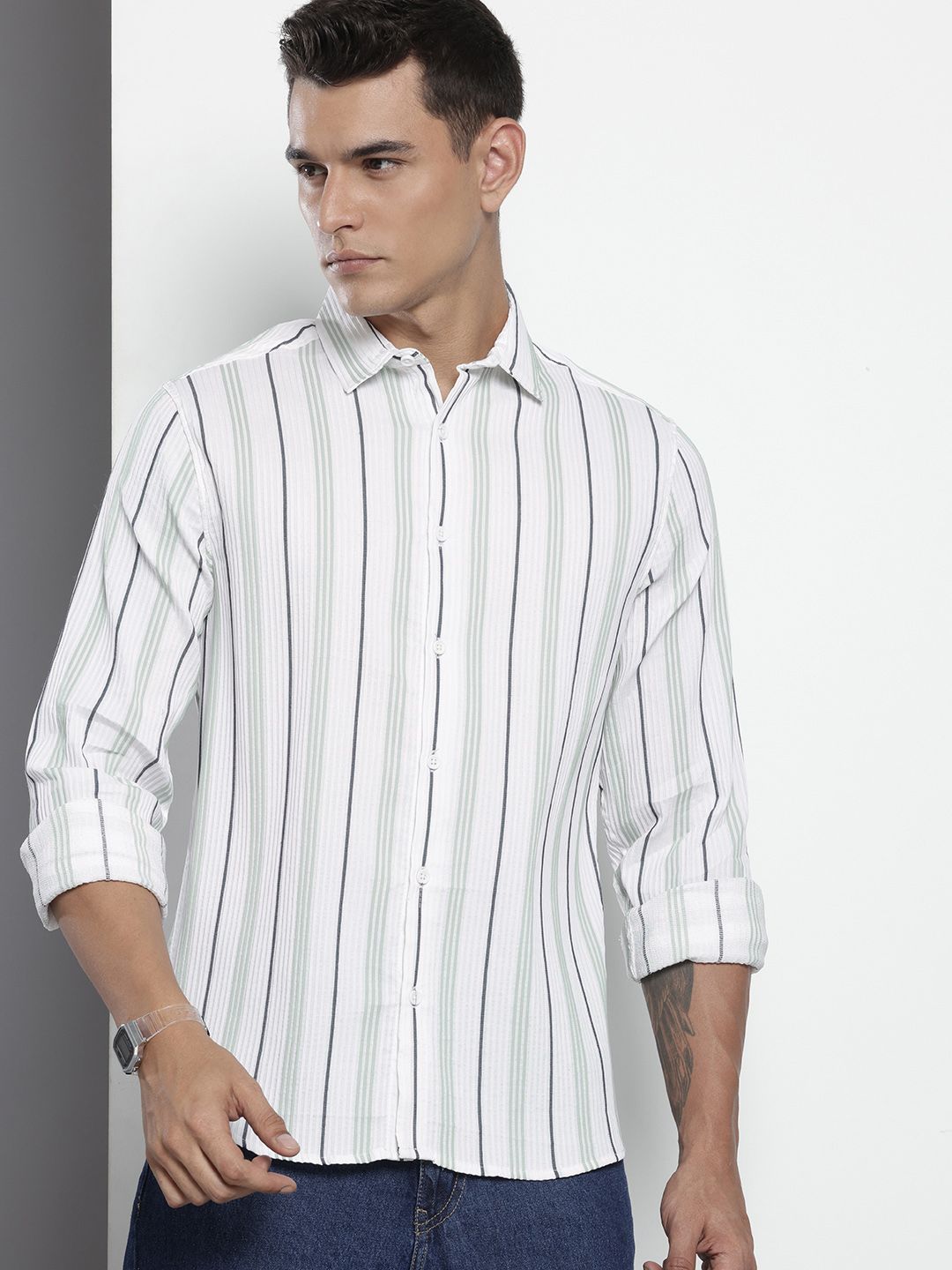 The Indian Garage Co Striped Pure Cotton Casual Shirt