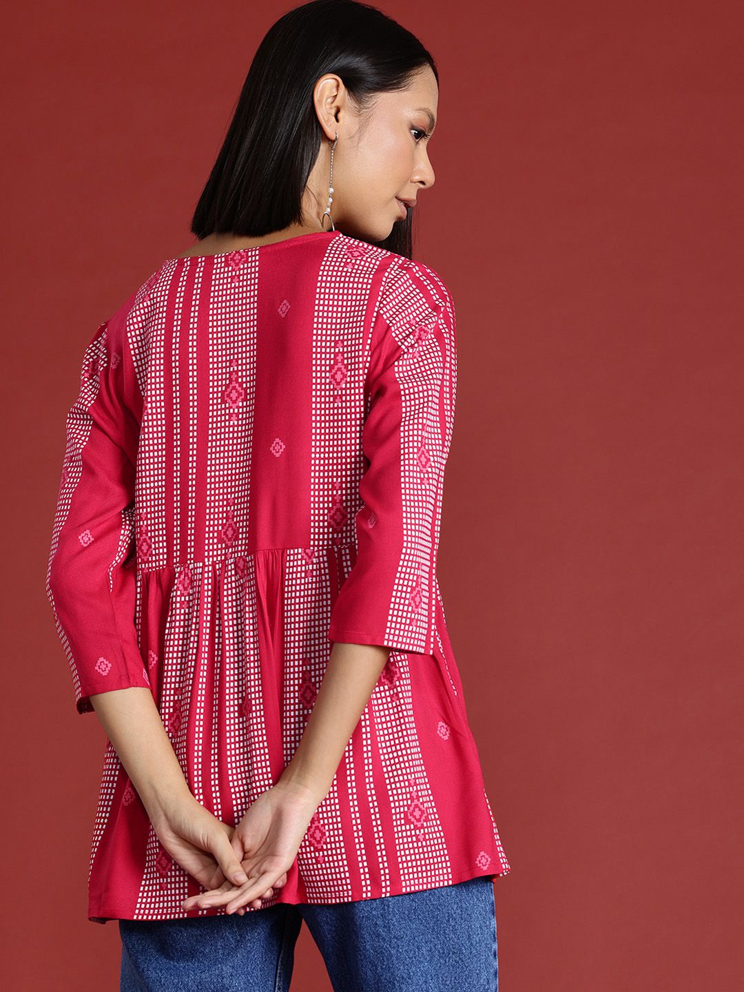 all about you Geometric Printed Mirror Work Festive Kurti