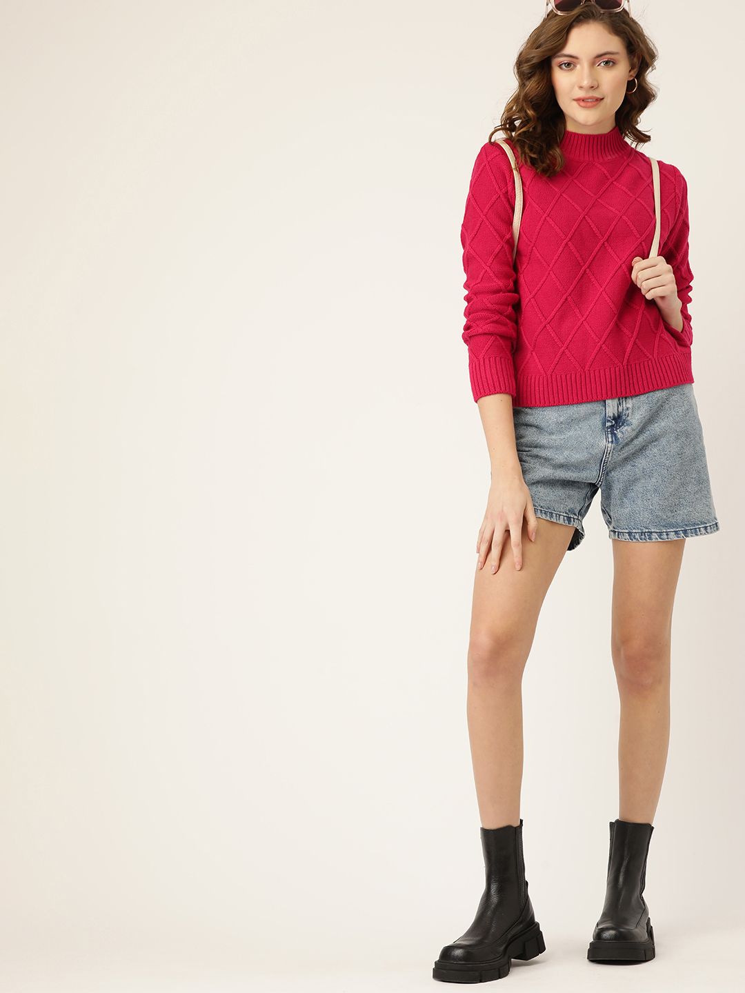 DressBerry Women Magenta Self Design Pullover