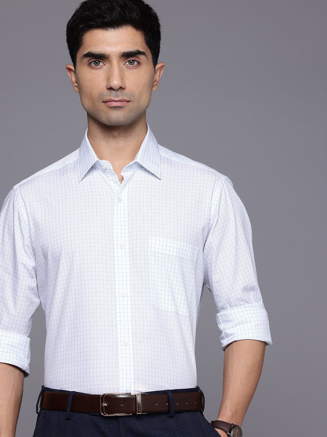 Raymond Slim Fit Micro Checks Pure Cotton Formal Shirt