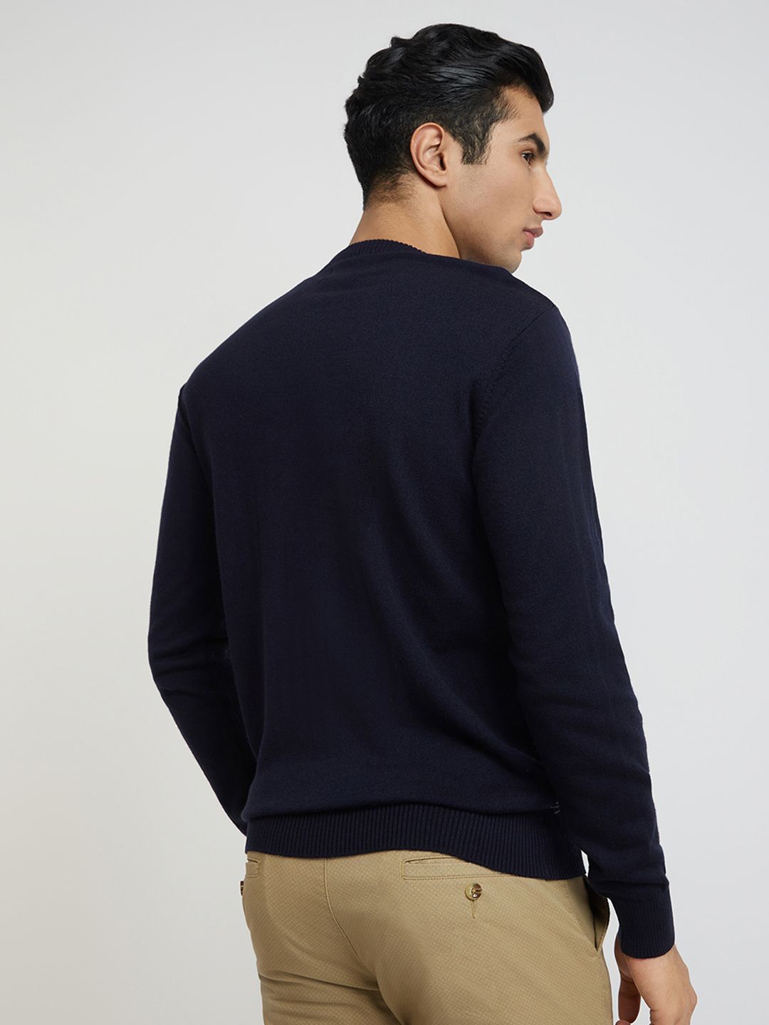 Raymond Men Navy Blue & Grey Geometric Woolen Pullover