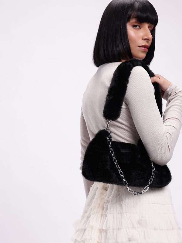 DressBerry Structured Shoulder Bag With Fur