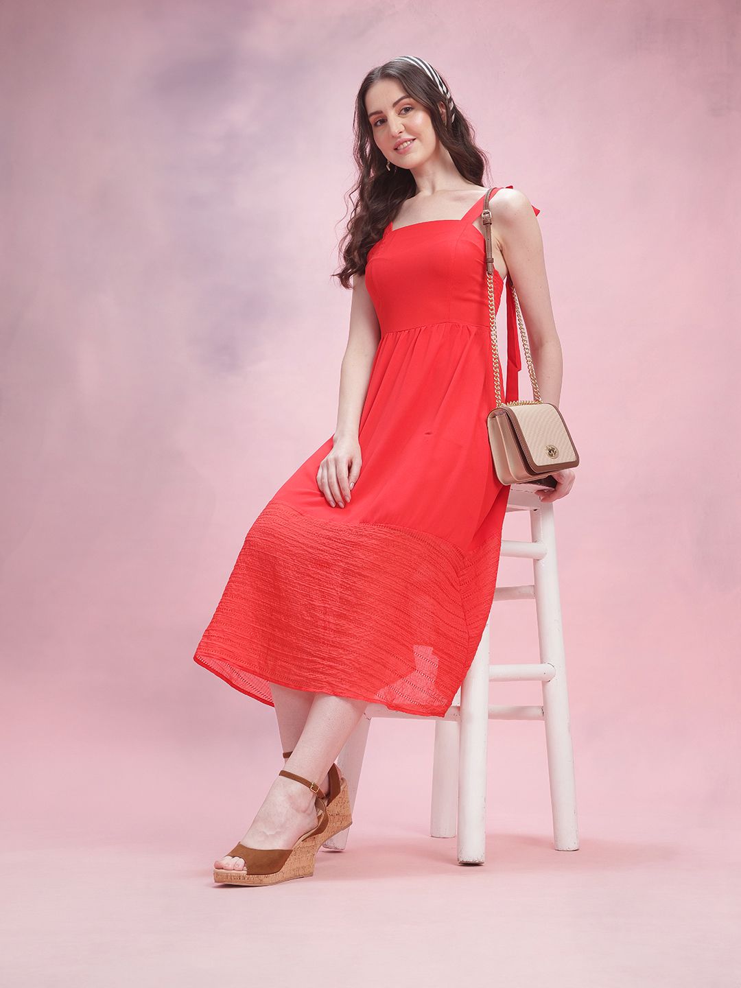 DressBerry Self-Striped Smocked Fit & Flare Dress