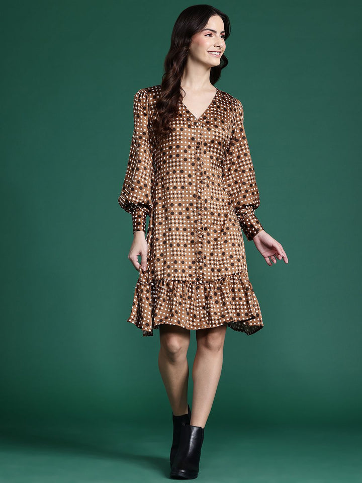 DressBerry Printed Bishop Sleeve A-Line Dress