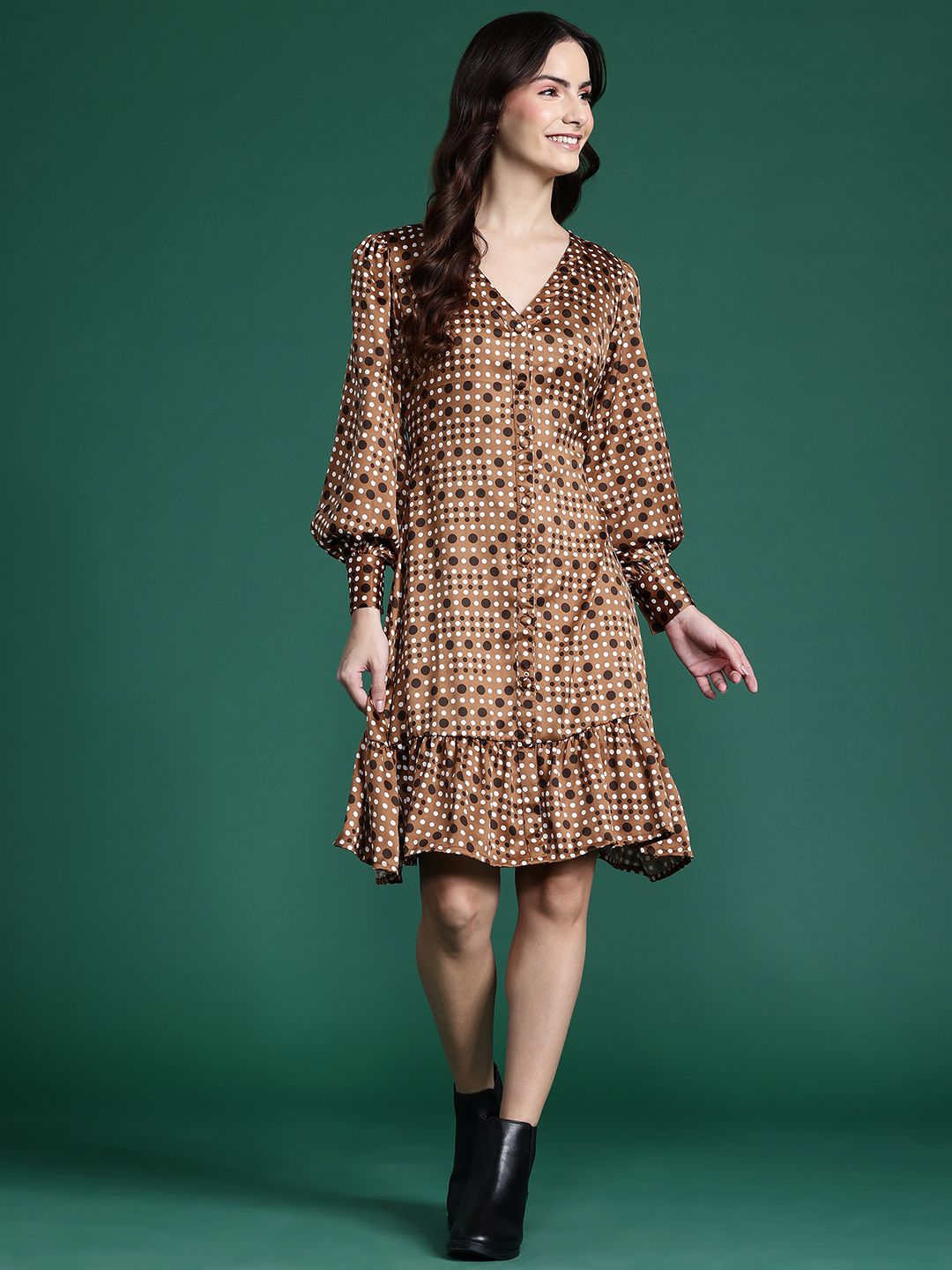 DressBerry Printed Bishop Sleeve A-Line Dress