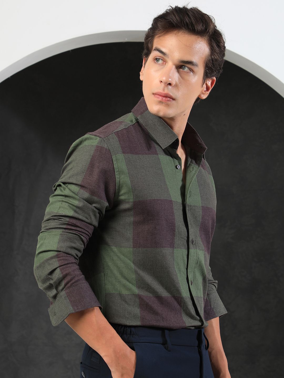 RARE RABBIT Men Beavers Slim Fit Buffalo Checked Cotton Shirt