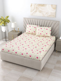 BOMBAY DYEING Dream Lover Beige Floral Cotton 104 TC Queen Bedsheet Set 2.54 x 2.24m