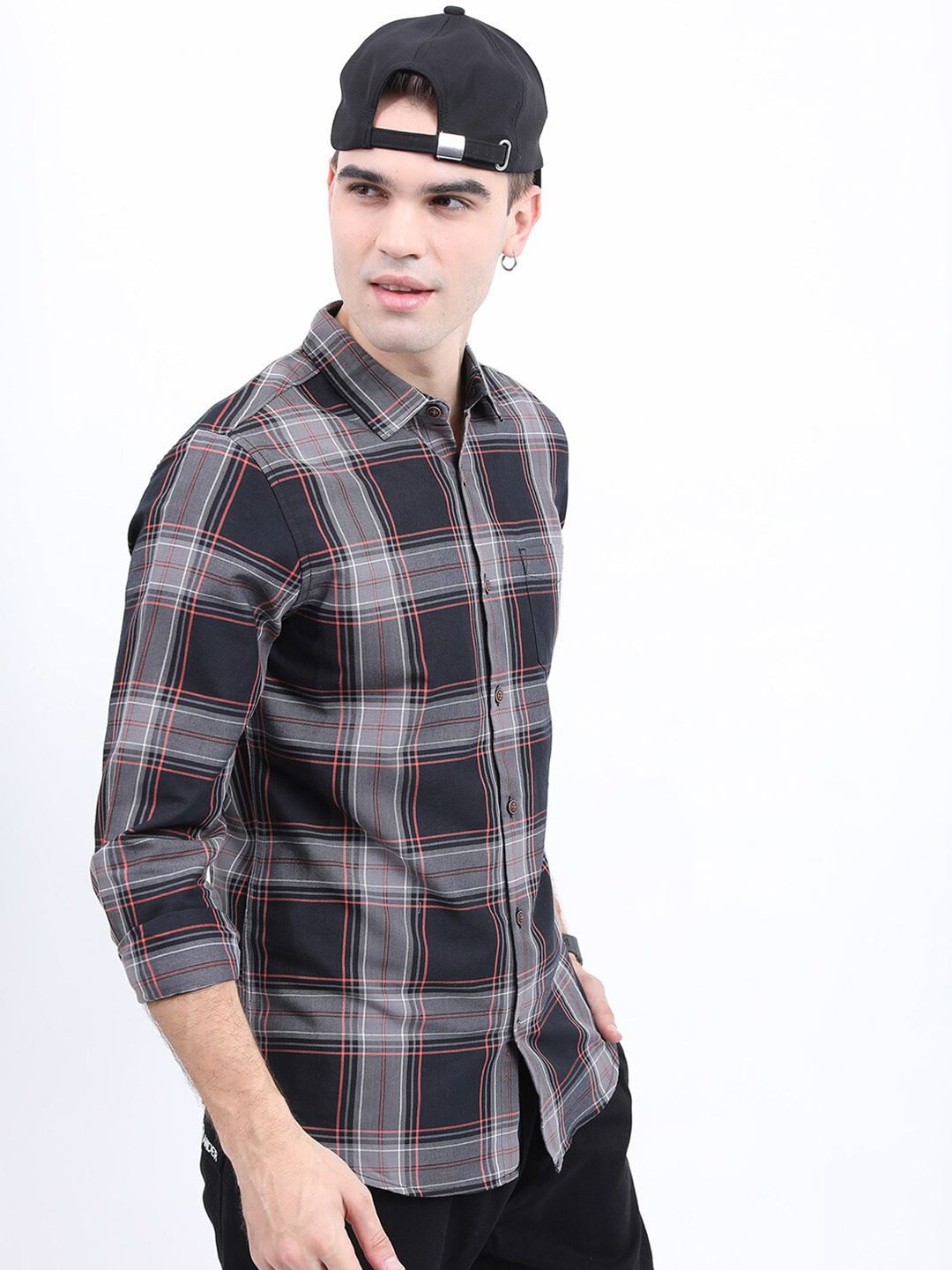 HIGHLANDER Men Slim Fit Tartan Checked Casual Cotton Shirt