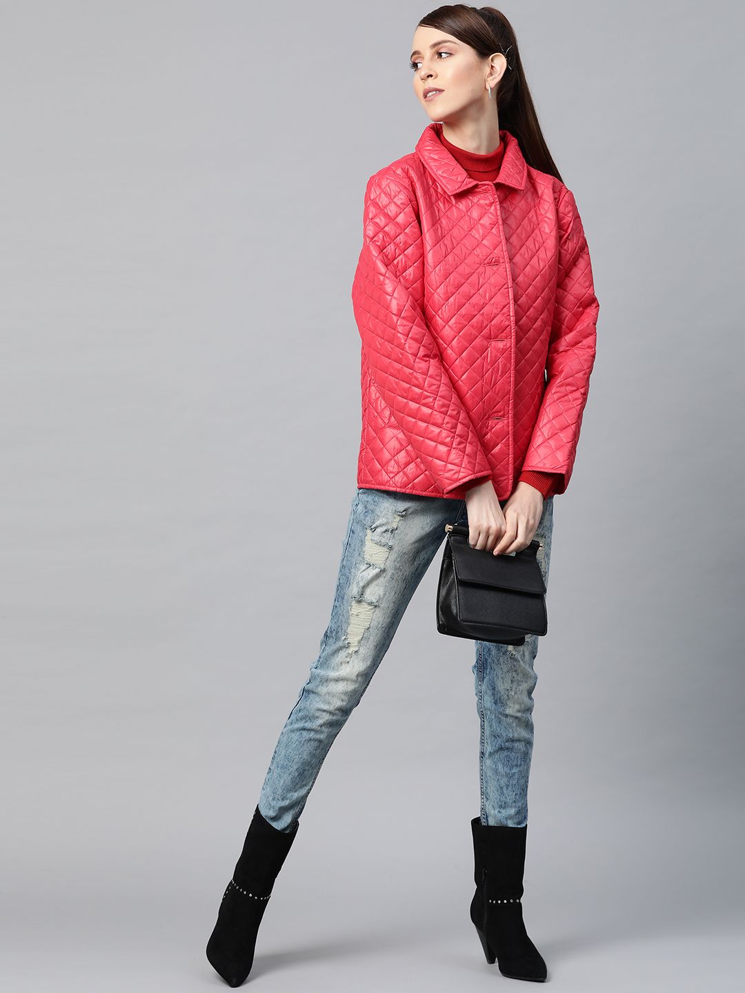 SASSAFRAS Women Red Solid Quilted Jacket