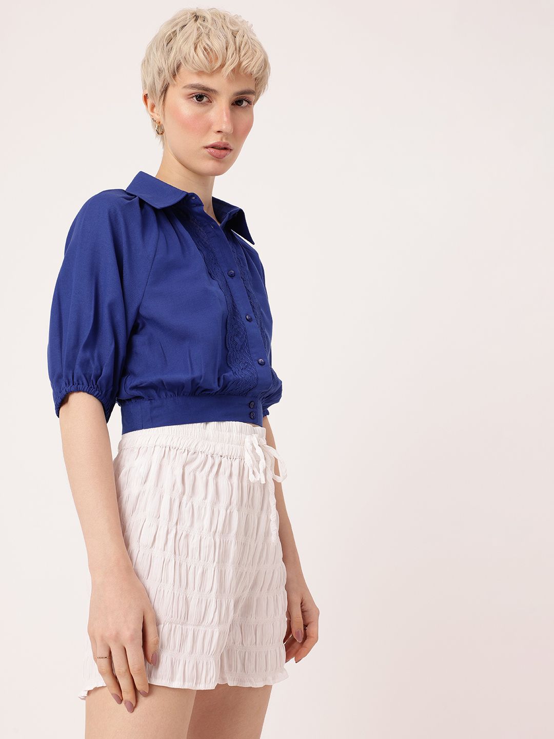 DressBerry Cute Femi Peek-a-boo Pretty Lace Crop Shirt
