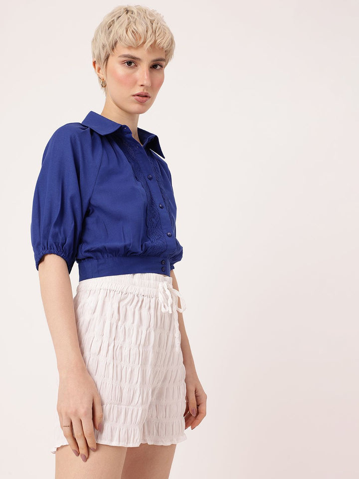 DressBerry Cute Femi Peek-a-boo Pretty Lace Crop Shirt