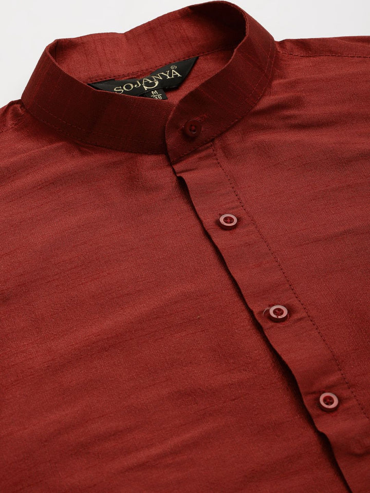 SOJANYA Men Maroon & Beige Kurta with Churidar