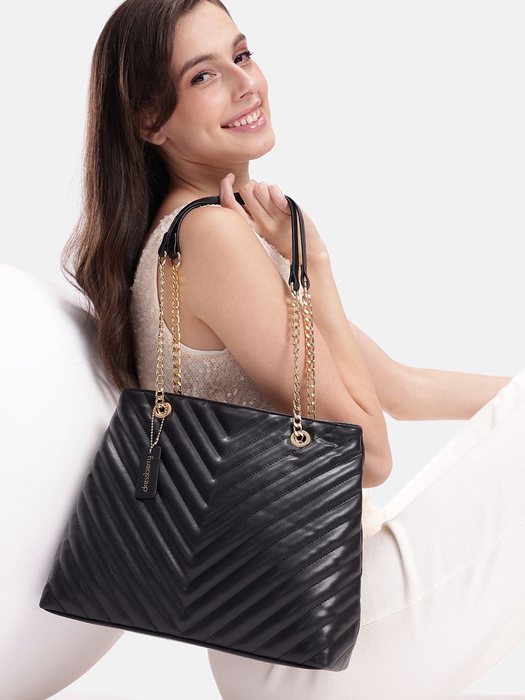 DressBerry Textured Structured Quilted Shoulder Bag