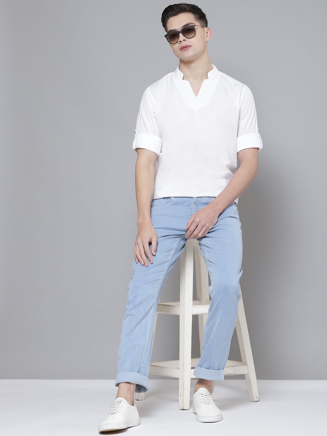 Dennison Men White Comfort Fit kurta