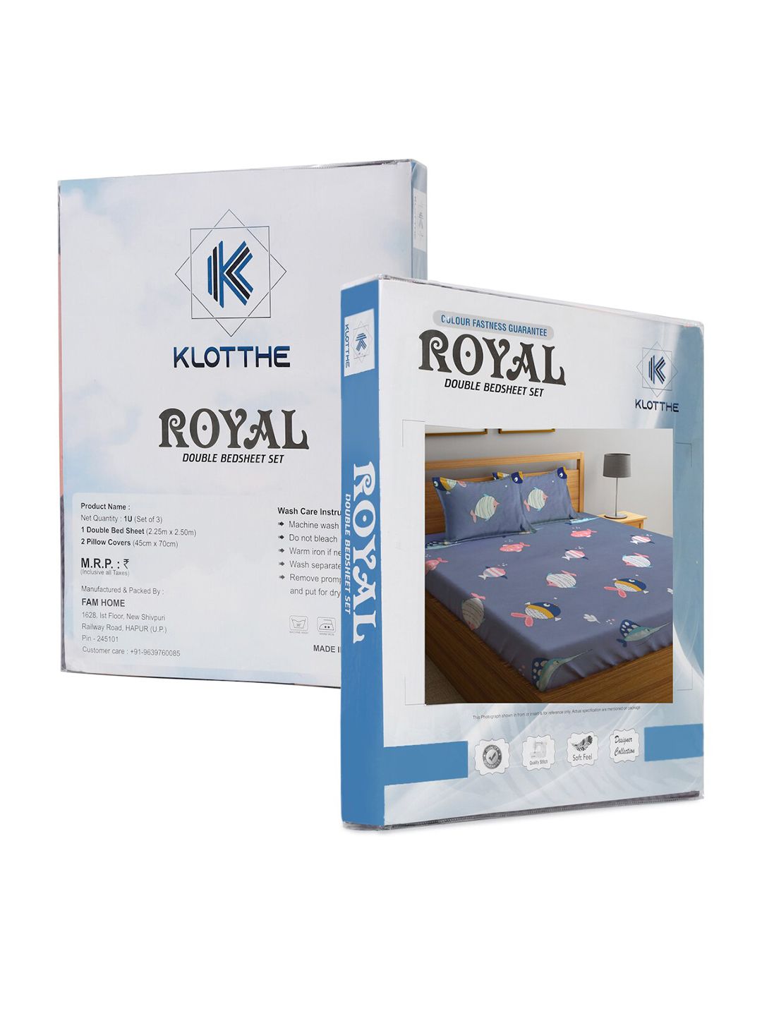 KLOTTHE Blue Kids Cetakan 300 TC King Cadar King Fine dengan 2 Sarung Bantal-250 x 225 cm