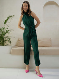 Berrylush Green High Neck Sleeveless Culotte Jumpsuit