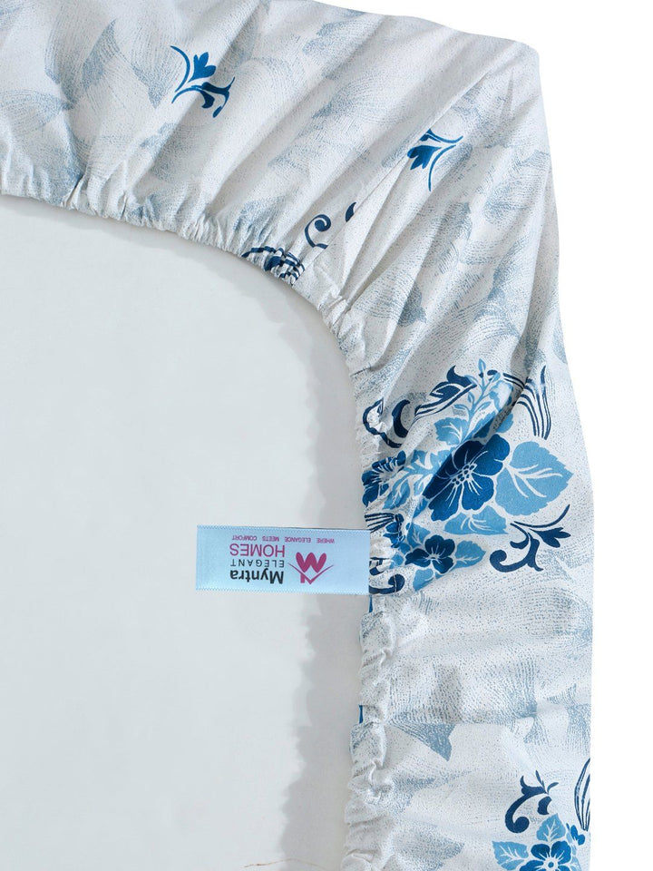 Myntra Elegant Homes Blue & White Floral 400 TC Single Bedsheet with 1 Pillow Covers