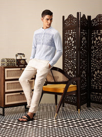 House of Pataudi Floral Embroidered Band Collar Pure Cotton Jashn Shirt