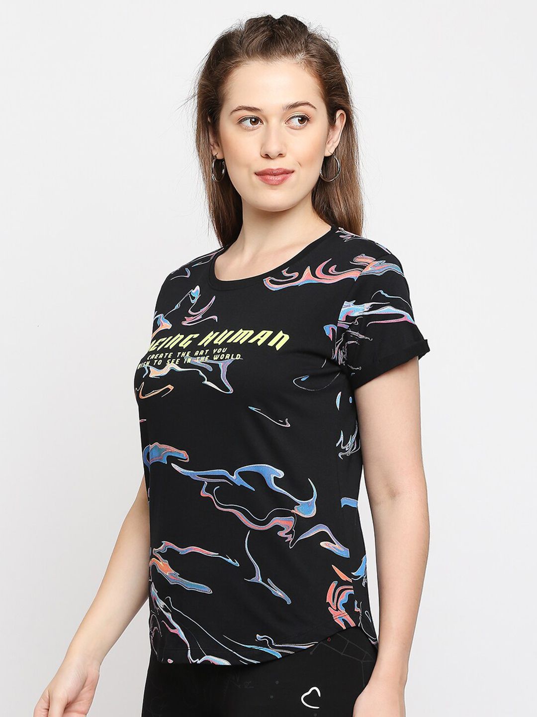 Being Human Abstract Printed Casual Cotton T-shirt