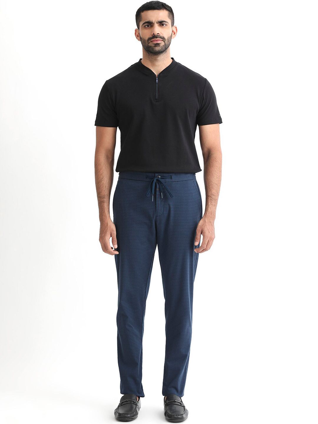RARE RABBIT Men Hobbs Drawstring Checked Slim Fit Trouser
