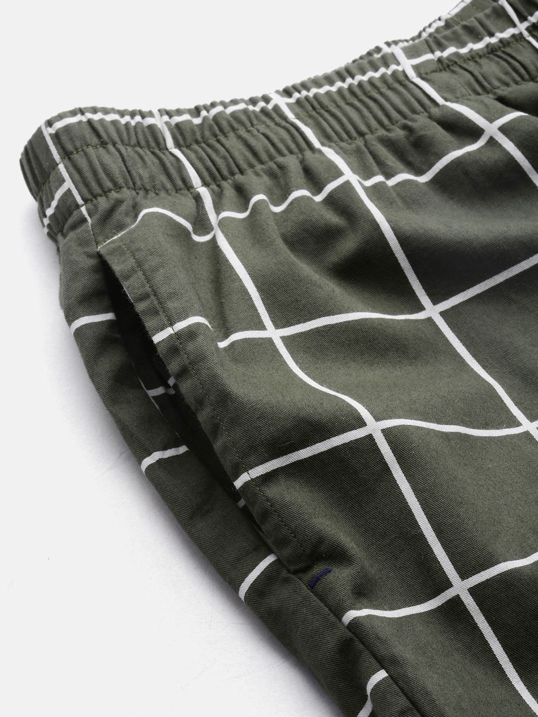 The Indian Garage Co Men Olive Green & White Checked Lounge Pants
