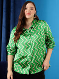 CURVY STREET Plus Size Comfort Oversized Geometric Printed Satin Casual Shirt