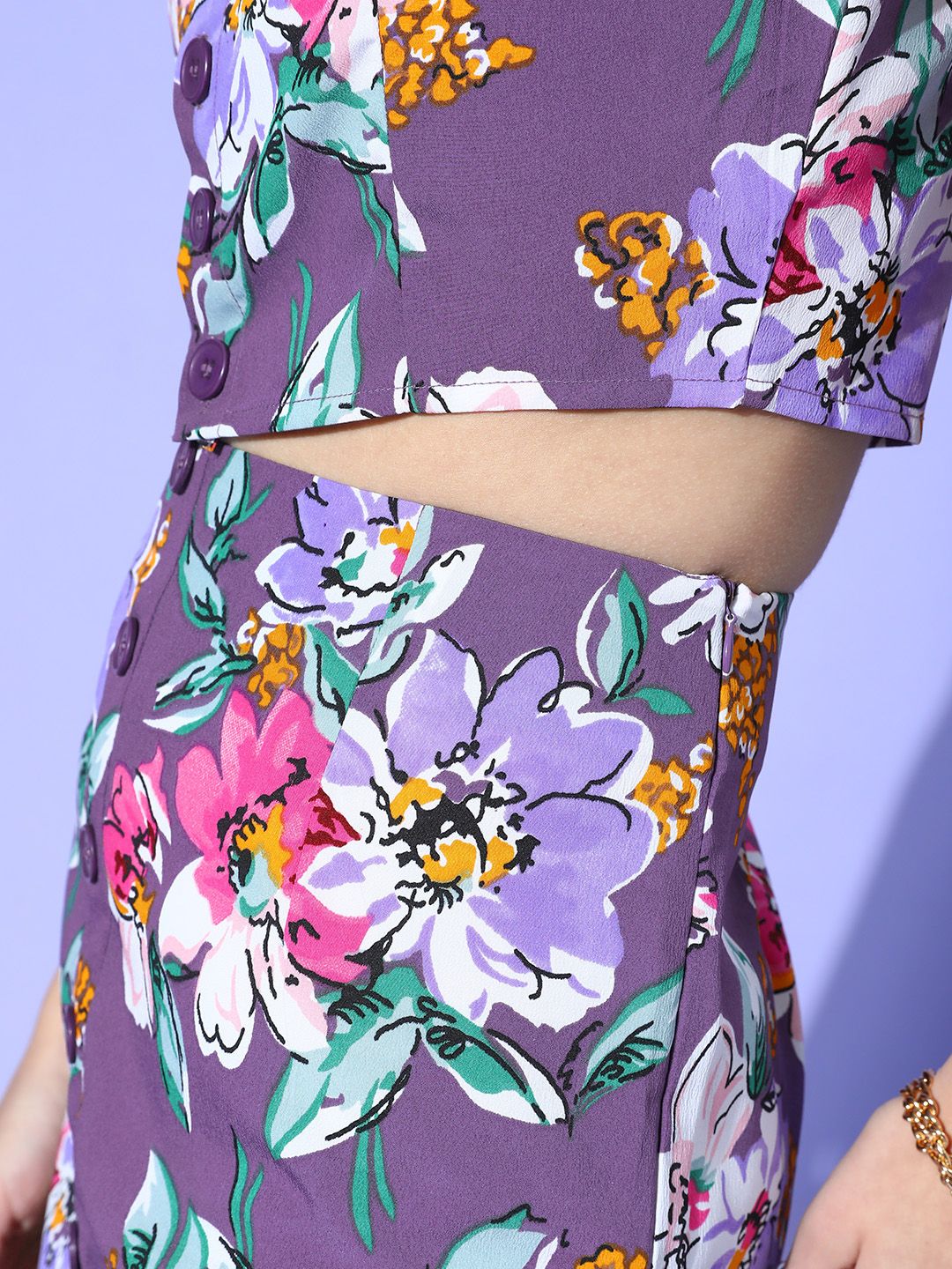 Berrylush Women Purple & White Floral Printed Co-Ord Set