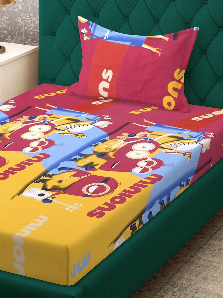 Myntra Elegant Homes Yellow & Red  400 TC Single Bedsheet with 1 Pillow Covers
