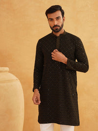 SOJANYA Embroidered Sequinned Pure Cotton Kurta with Churidar