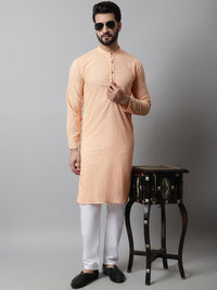 Jompers Men Orange Embroidered Chikankari Pure Cotton Kurta with Pyjamas