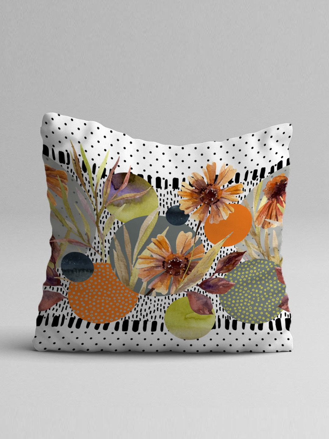 STITCHNEST Yellow & Tan Set of 5 Floral Square Cushion Covers