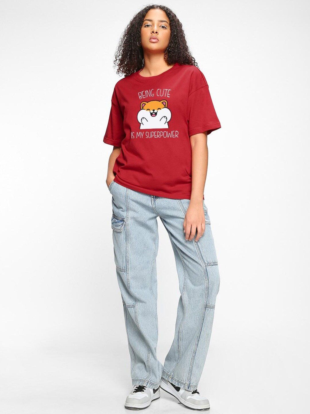 Bewakoof Being Cute Is My Superpower Graphic Printed Oversized T-shirt