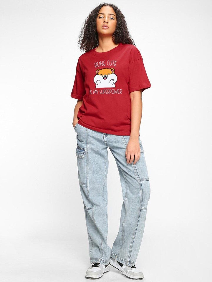 Bewakoof Being Cute Is My Superpower Graphic Printed Oversized T-shirt