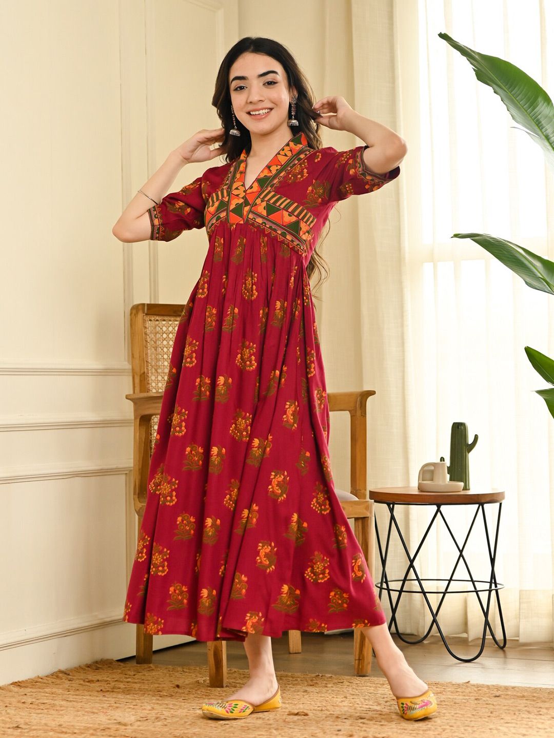 Rustorange Floral Printed Maxi Dress