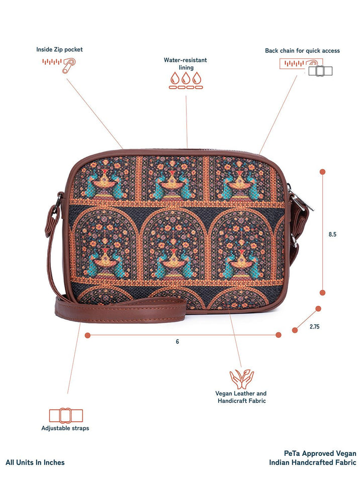 ZOUK Brown Peacock Structured Sling Bag