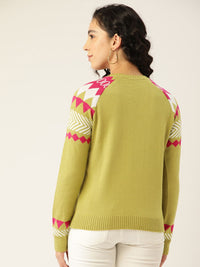 DressBerry Women Green & Magenta Solid Pullover
