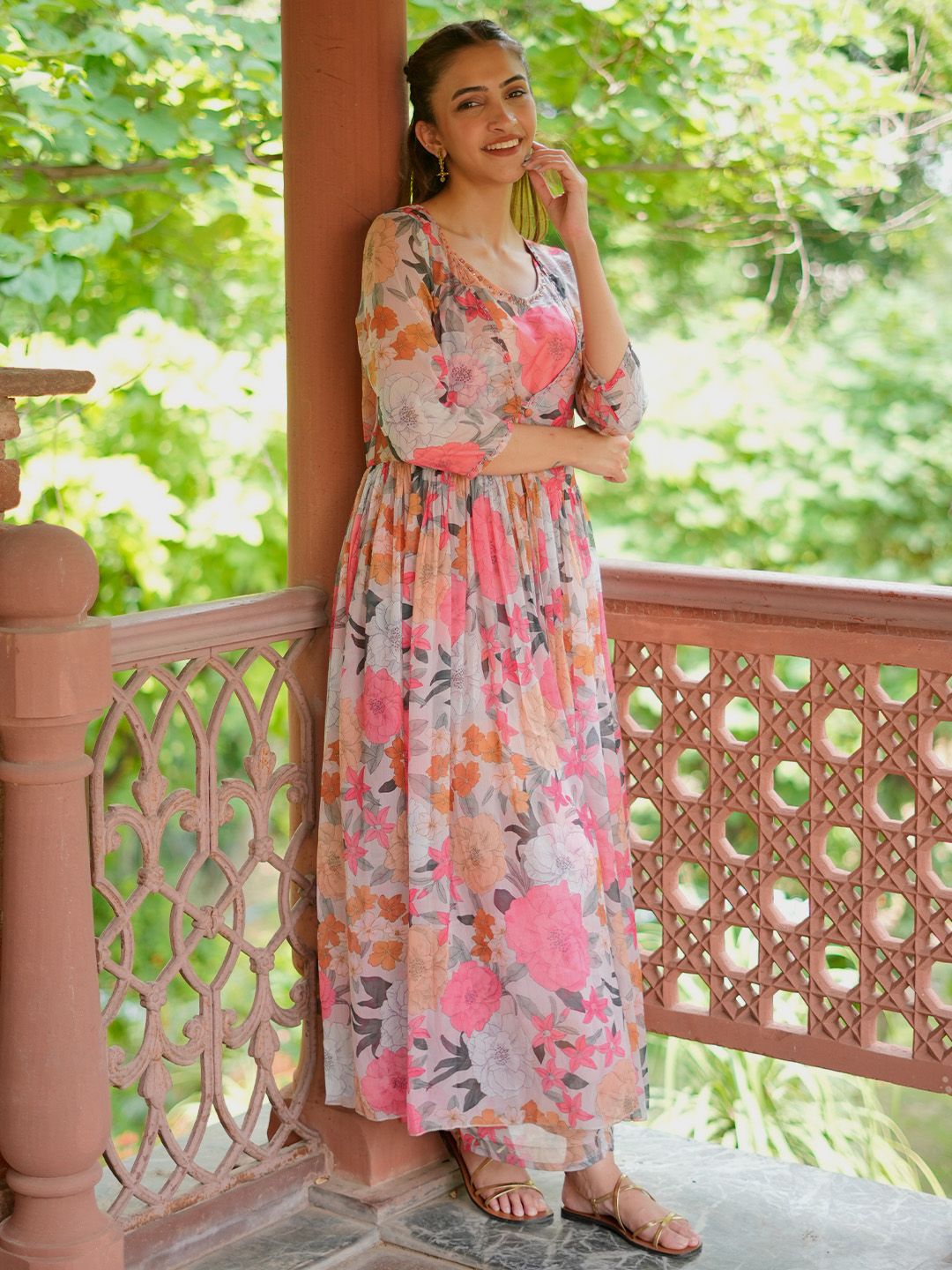 Libas Women floral Printed Tunic, Shrug & Palazzos Co-Ords Co-Ords