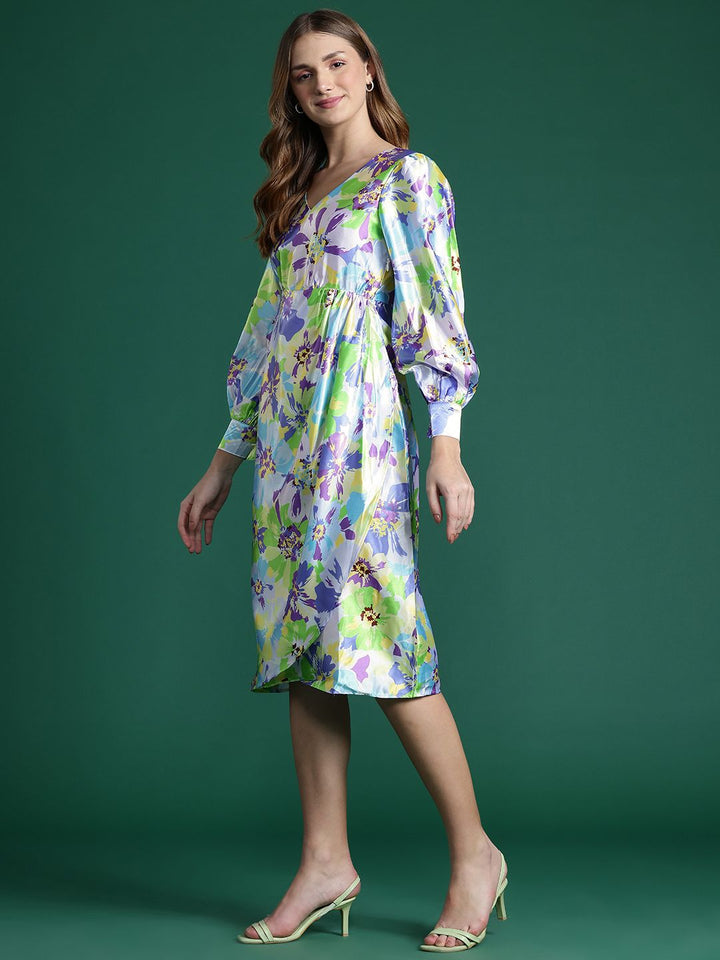 DressBerry Printed Satin-Finish A-Line Dress