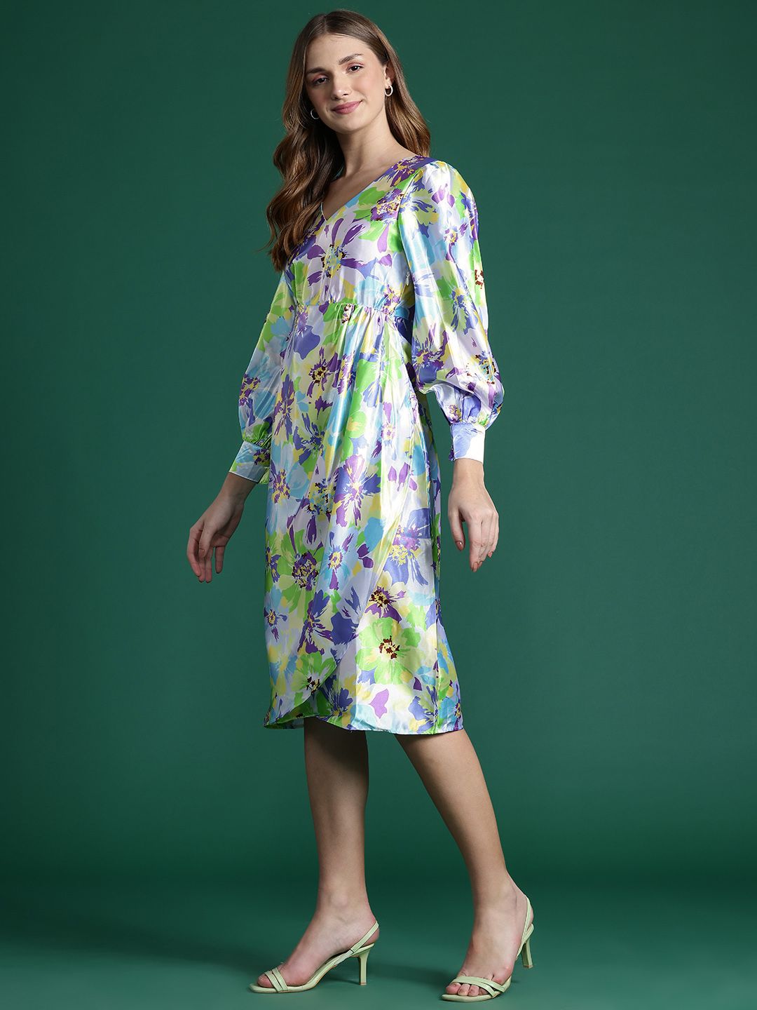 DressBerry Printed Satin-Finish A-Line Dress