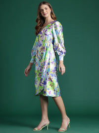 DressBerry Printed Satin-Finish A-Line Dress