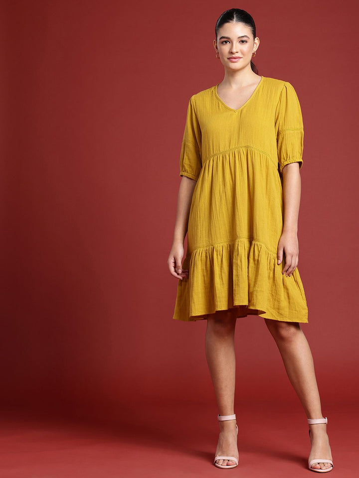 all about you Pure Cotton Puff Sleeve Tiered A-Line Dress