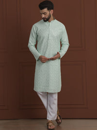 SOJANYA LUXE Lelaki Motif Etnik Sulam Kolar Mandarin Kurta Lurus Dengan Pijama