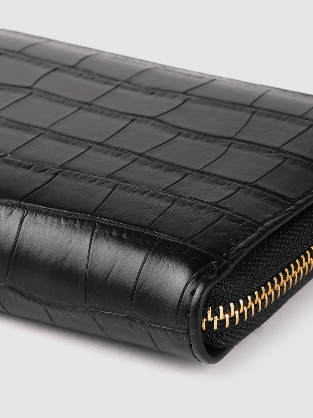 Lino Perros Women Black Croc Textured Zip Around Wallet