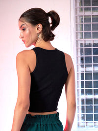 SASSAFRAS Black Solid Crop Top