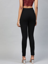 SASSAFRAS Women Black Slim Fit Solid Zip Hem Cropped Treggings